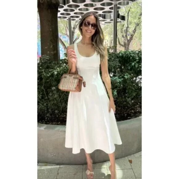 REFORMATION Mikol Pleated Midi Dress in White Size Medium - Picture 2 of 12